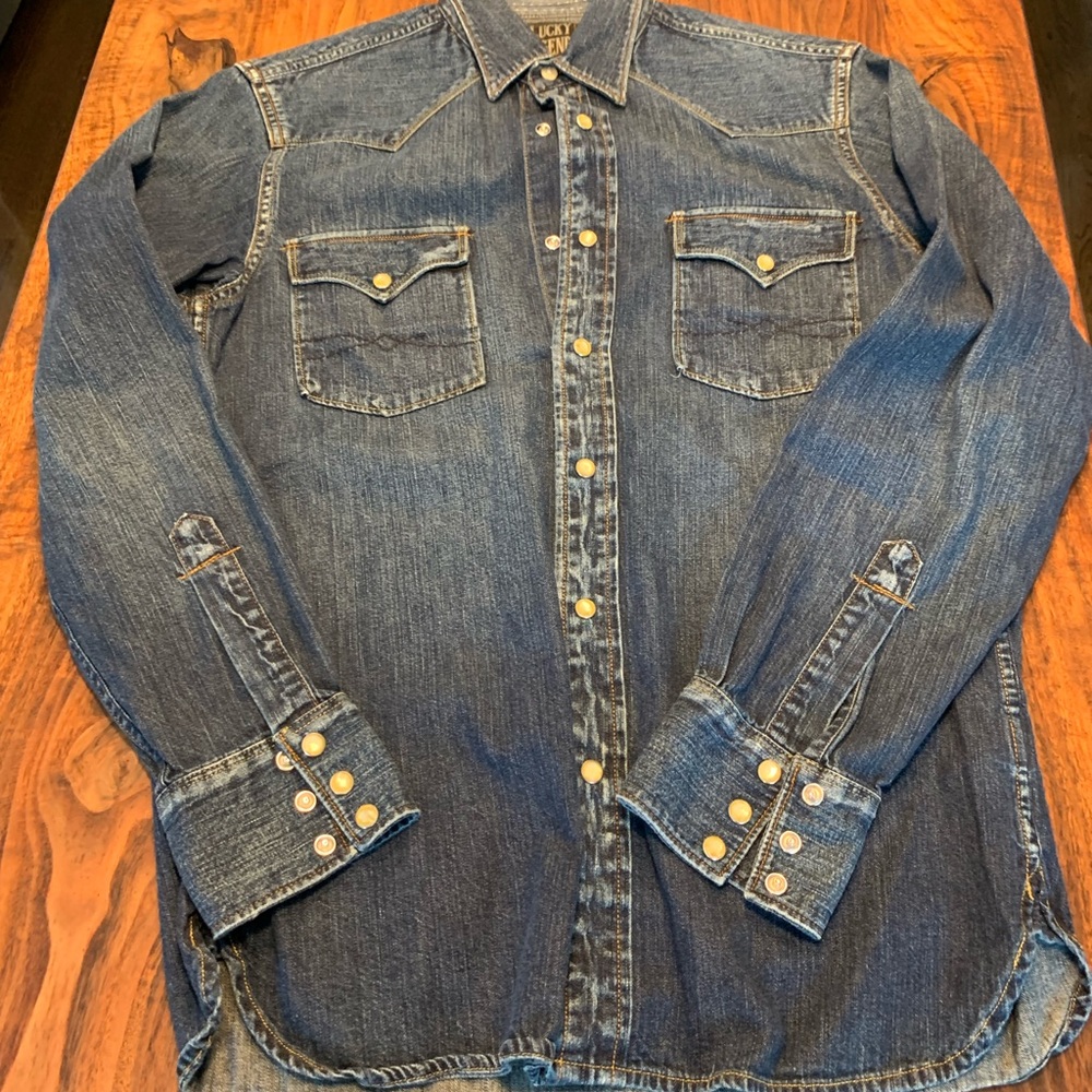 Lucky Men’s Distressed Denim Western Shirt Small